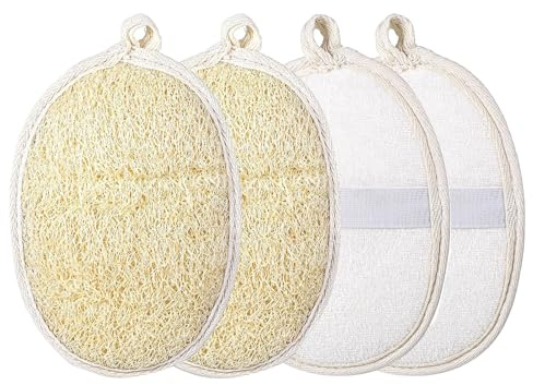 Natural Loofah Exfoliating Body Scrubber Pads, 4 PCS Bath Shower Loofah Sponge Made with Natural Shower Loofah Sponge, Bath Loofah for Women and Men