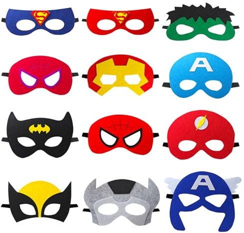 YFCHOTI Maske Set, 12pcs Party Cosplay Filzmasken für Kinder, Cartoon-Superhelden Halbmaske für Maskenball Halloween Karneval Kostüme, Kindergeburtstag Mitgebsel Kleine Geschenke für Jungen Mädchen