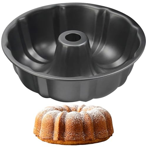 Non-Stick Fluted Cake Pan, 10 Inch Carbon Steel Pumpkin Shaped Cake Tin, Round Baking Mould Easy Release Bakeware for Cheesecake, Pumpkin Bread, Dark Grey