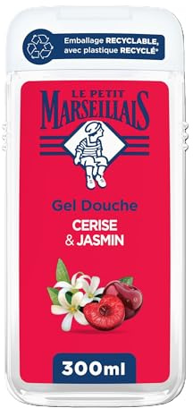 Le Petit Marseillais Gel Douche Extra Doux Cerise & Jasmin, 300 ml | Formule vegan composé à 92% d'ingrédients d'origine naturelle, Emballage recyclable, fabriqué avec du plastique recyclé