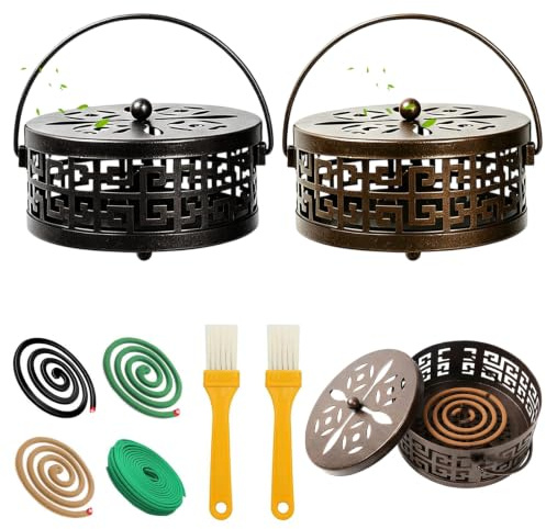 Vintage Metal Mosquito Coil Holder – 2 Retro Hollow Incense Burner Bowl