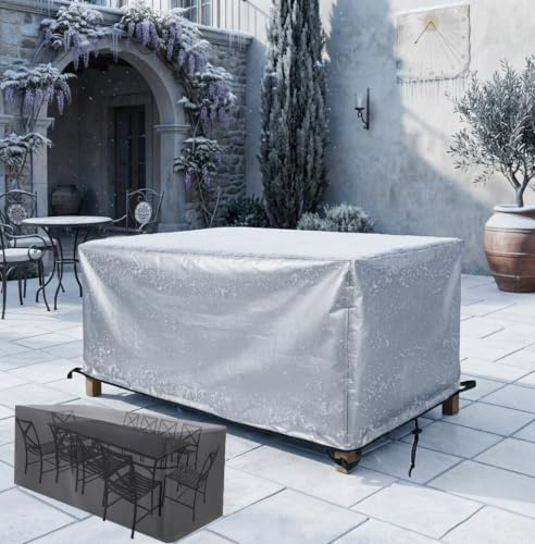 ZDLLDZ Housse de Protection Table de Jardin 180x100x75 cm | Bâche Mobilier Extérieur Imperméable en Tissu Oxford 420D | Housse Salon de Jardin Résistante aux Déchirures et Anti-UV, Argent