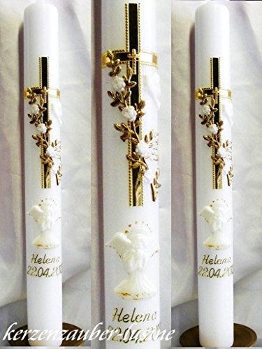 kerzenzauber-lusine VT-158 Bougie de baptême pour communion garçon fille 400/40 mm + accessoires pour inscriptions