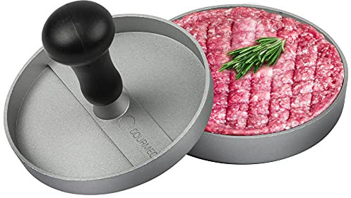 GOURMEO Burgerpresse aus Aluguss mit Antihaftbeschichtung + 50 Blatt Antihaftpapier - Hamburgerpresse, Hamburger-Presse, Burger Maker