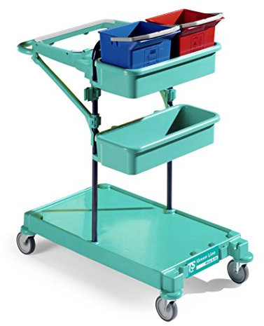 TTS 0B003000 Green 0 Carrello per la Pulizia, Due Secchi da 6 Litri e Due Vaschette Portaoggetti, Portasacco da 120 Litri