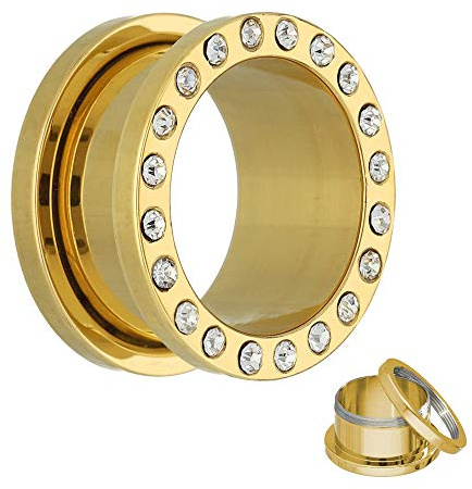 Treuheld Flesh Tunnel - Stahl - Gold - Kristall 10 mm