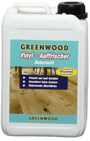 Greenwood - Vinyl Boden Auffrischer NATURMATT - Auffrischer für die Pflege und Schutz von Vinyl Böden- Kaschiert Kratzer - Auch für PVC, CV Böden bestens geeignet. 3Liter