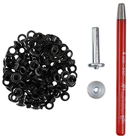 100 Stück Ösen 4 mm rostfrei mit Scheiben + Locheisen & Ösenwerkzeug – Komplettset für Leder, Stoff, Planen, Bastelarbeiten, Outdoor, Zelte, Textilien – beste Qualität (brüniert)