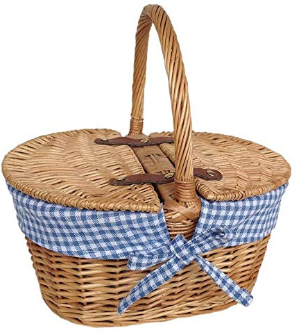 Red Hamper Child's Oval Lined Lidded Wicker Picnic Basket