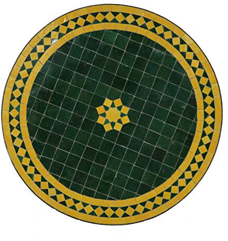 Casa Moro Balkontisch Gartentisch Rund – Terrassentisch Mosaiktisch Fliesentisch | Tisch Esstisch aus Marrakesch Marokko Ø 60 cm Grün-Gelb