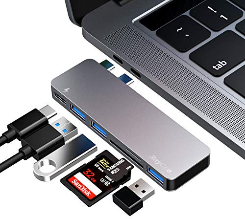 Hub USB C, adaptador de aluminio tipo C 6 en 1, accesorios para MacBook Pro con 3 puertos USB 3.0, lector de tarjetas TF/SD, puerto USB C con velocidad de 40 Gb/S, compatible con MacBook Pro de 13