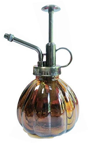 Hovico Gießkanne für den Innenbereich, 16 cm hoch, Vintage-Stil, Spritzer, Bronze, Kunststoffoberteil, Gießkanne aus Glas, Spärflasche, Pflanzennebel braun