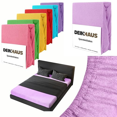 DH DEIN.HAUS Frottee Spannbettlaken 200 x 220 cm – Baumwolle, mit Gummizug, weich & pflegeleicht, Bettlaken – Farbe: erikafarben