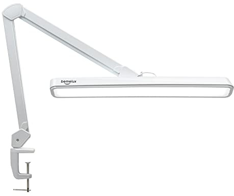 bemelux Drehbare LED-Schreibtischlampe mit Klemme, Weiß | 24W, 2000 Lumen, 56cm-Ultra-Wide-Lampenschirm, 234 SMD-LEDs, 5 Helligkeitsstufen, 5 Farbtemperaturen einstellbar