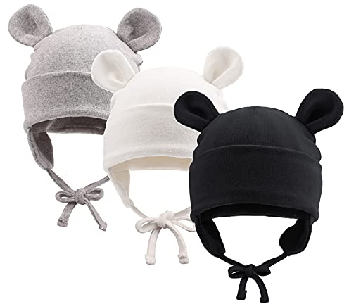 Pesaat Baumwolle Erstlingsmützen 0-12Monate Baby Mütze Neugeborene Mädchen Jungen Baby Beanie Newborn Mütze Mit Ohren und Band,Sommer,Frühling,Winter