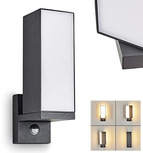 LED Außenwandleuchte Swanek m. Bewegungsmelder, verstellbare Wandlampe aus Metall in Anthrazit, Gartenbeleuchtung 13 Watt, 1000 Lumen, 3000 Kelvin, moderne Wandleuchte für Terrasse/Hof/Haustür, IP54