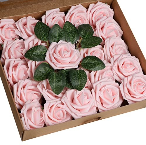 Anaoo Rosas Artificiales 25pcs Flores Artificiales Decorativos Rosas Espuma Falsas Manualidades, Decoraciones para Hogar Nupciales, Centros de Mesa, Banquete de Boda, Bricolaje, Fiesta, Rosa