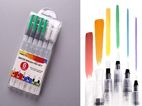 Wassertankpinsel,6PCS Wasserpinsel Stifte Aquarellpinsel Nachfüllbarer Pinsel mit Wasserbehälter für Ölgemälde, Aquarellmalerei