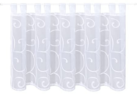 Happy Home Transparente Gardine Ivy mit Schlaufen – Weißer Vorhang mit elegantem Ornament-Muster – Voile-Stoff – 150 x 50 cm – Fensterdekoration für Wohnzimmer, Schlafzimmer & Küche