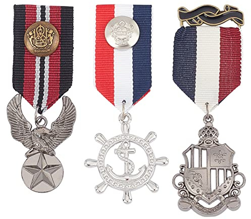 AHANDMAKER 3-teiliges Kostüm-Militärabzeichen Meda, antike Bronze- und Platinbrosche, Kampfheld-Medaille, Legierung, Militärmedaillen-Zubehör für Herren, Mantel, Jacke, Karneval