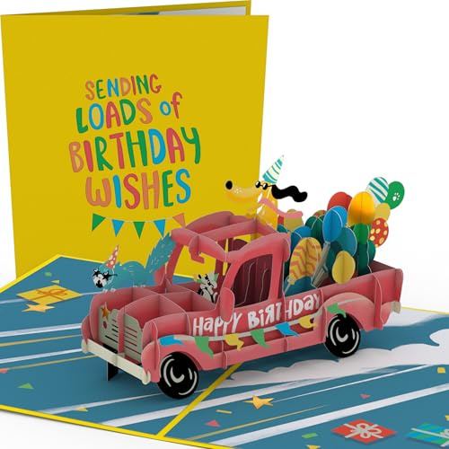 Lovepop® 3D Pop-Up Karte Geburtstag lustige Party Pickup Truck Geburtstagskarte mit Hunden und Katzen | inkl. Umschlag & Versteckfach für Geld & Gutscheine