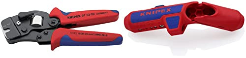 KNIPEX Selbsteinstellende Crimpzange für Aderendhülsen mit Fronteinführung (0,08 - 10 / 16 mm²) 97 53 09, Mehrfarbig & ErgoStrip Universal-Abmantelungswerkzeug (135 mm) 16 95 01 SB