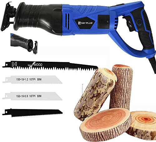 Professionelle elektrische Säbelsäge, Tigersäge, 750-W-Säbelsäge, Fuchsschwanzsäge, 3 m Netzkabel, Drehgriff, 4 Sägeblätter zum Schneiden von Holz, PVC und Metall