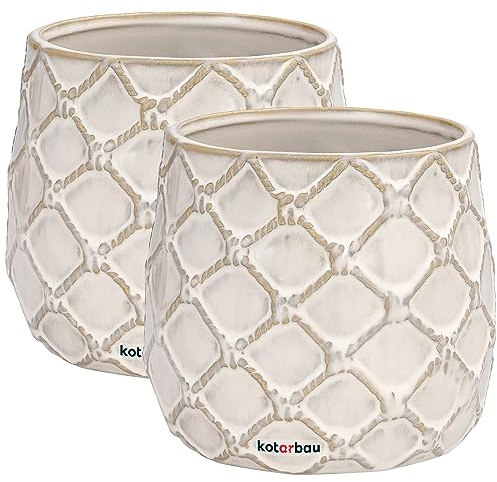 KOTARBAU® 2er Set Keramik-Blumentopf ⌀ 125 mm Übertopf Hell mit Ananas-Motiv
