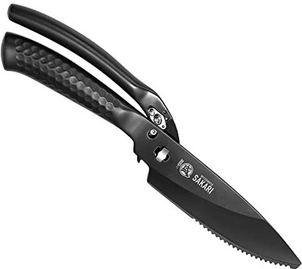 MITSUMOTO SAKARI Black Titanium Plating Poultry Shears, Japanese Multipurpose Stainless Steel Kitchen Scissors, 4.7 inch Professional Heavy Duty Kitchen Scissor for Chicken, Meat, Bone, Fish
