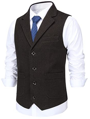 Allthemen Gilet Homme Formel Vest Tweed En Laine Veston Sans Manches | Coupe Ample,Casual Elegant Affaires Mariage,Col Revers Avec V,Classique,Couleur Uni,Pour l'Automne Et l'Hiver,2 Poches,Doux