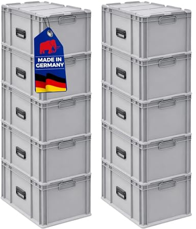 PROREGAL SuperSparSet 10x Eurobox NextGen Portable Made in Germany | HxBxT 33,5x40x60cm | 65 Liter | Grau | Eurobehälter, Transportbox, Transportbehälter, Stapelbehälter