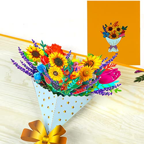 JOFONY 3D Pop Up Karte,Sonnenblume Geburtstagskarte mit Umschlag,Grußkarte für Geburtstagsfeier Valentinstag Muttertag Lehrertag