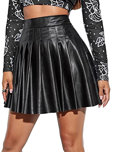 IWEMEK Mini jupe patineuse plissée sexy pour femme en cuir PU verni - Taille haute - Métallique - Paillettes - Effet mouillé - Ligne A - Tennis - RARA - Pour loisirs, fête, danse, gothique - Costume