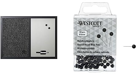 Bi-Office Kombitafel Black Shadow, Pinnwand und Whiteboard & WESTCOTT Rundkopfnadeln, 100 Stück, 5 mm Durchmesser, 16 mm lang, schwarz, E-10502 00