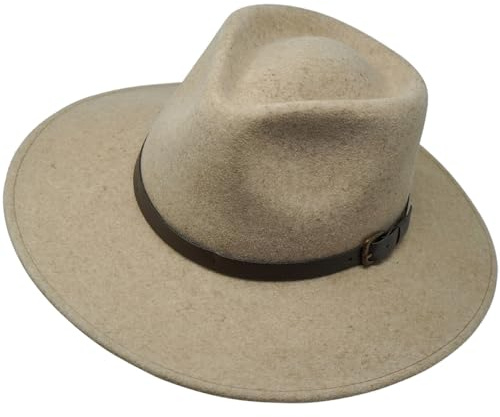 Borges & Scott Premium Fedora Lewis (Oatmeal) - Breite Krempe - 100% Wollfilz - Wasserabweisender Filzhut mit Lederband