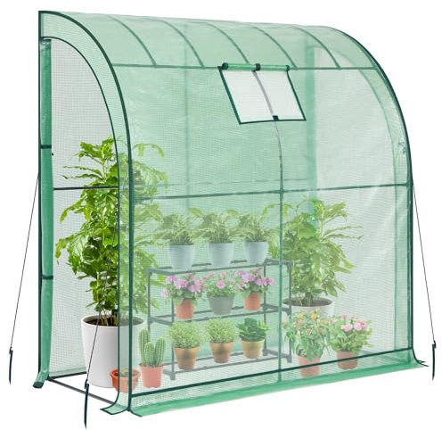 Serra a Parete da Giardino e Balconi con Portavasi e copertura in PE impermeabile per Orti Piante e fiori, Porta a Cerniera e Finestra a Rete per Verdure, Piante, Fiori 200x100x210 cm Verde