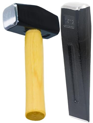SPARES2GO Log Splitter Lump Hammer 4lb Club Mallet + 1.5KG 8 Chisel Wedge Wood Splitting Maul Kit
