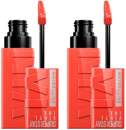 Maybelline New York SuperStay Vinyl Ink Lippenfarbe 125 Keen Brillant und hell Vinyl Effekt Formel No Transfer Haltbarkeit bis zu 16h - 2 Lippenstifte mit Präzisions-Applikator