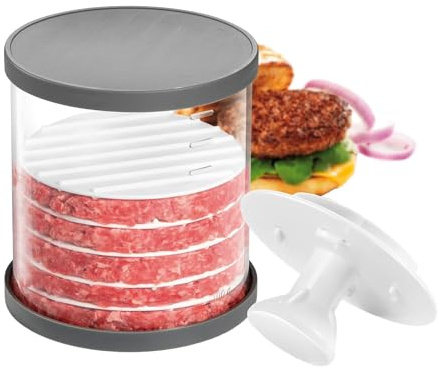 Avilia Pressa per Hamburger Manuale con Indicatori - Ideale per Carne, con Regolatore di Spessore, Conservazione Igenica, 100g/150g, Ø 11.7cm