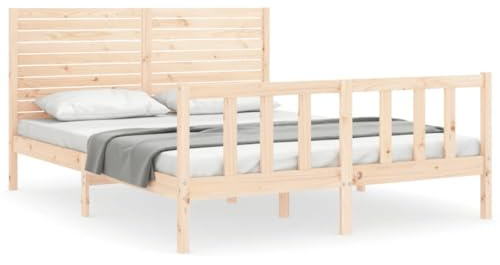 ZQQLVOO Bed Frame Lattenrost Palettenbett Bodenbett Massivholzbett mit Kopfteil 160x200 cm