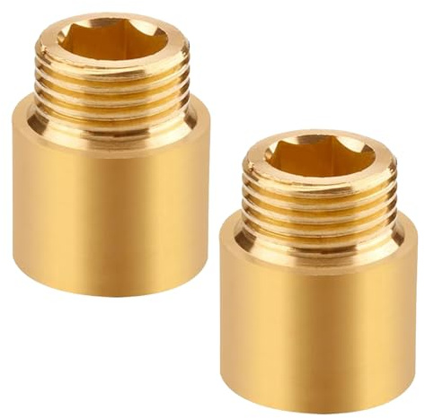2 Stück Messing Hahnverlängerung 1/2 Zoll x 25 mm, DN15 Gewindeverlängerung, 1/2 IG x 1/2 AG, 25MM Messing Verlängerung Fitting, Anschluß Verlängerung für Trinkwasser und Heizung Installation