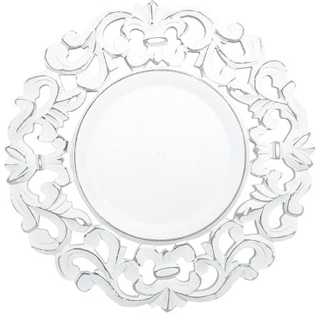 White Wood Charger for Dinner Plates Set of 2 - Decorative Floral Design 13 Inch Round Wooden Placemat for Dining Table Décor, Family Gathering, Christmas, Party, Wedding, Events, & Everyday Use