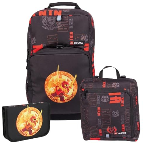 SKANDO BAGS Optimo Starter Schulranzen-Set 3-Teilig LEGO® NINJAGO®, Dragon Energy - Inklusive Schultasche, Aufsetzbare Sporttasche und Federmäppchen mit Inhalt