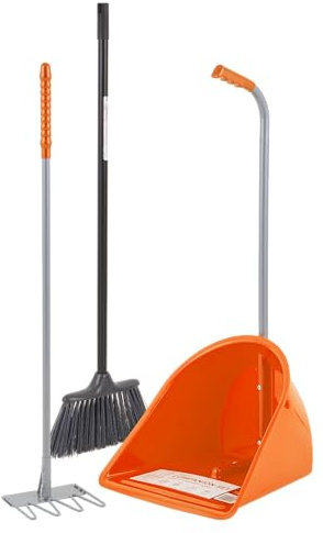 Red Gorilla Orange TIDEE Companion Set Rake Mini Broom and Large Scoop Shovel for Horse Manure Multi Purpose Large Lightweight Dustpan for Paddock Stable Horsebox Garden or Building Site Waste