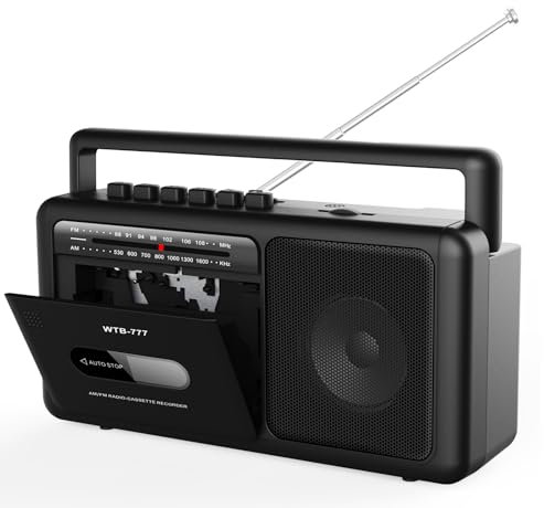 Lettore a cassette portatili, con Bluetooth, USB, jack per cuffie, vintage registratore a cassette portatile per casa o all'aperto