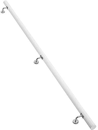 Kit de pasamanos de madera redonda blanca con soportes de acero inoxidable antideslizante para montaje en pared, barandilla para seguridad de escaleras interiores, barra de soporte de 120 cm, barra de