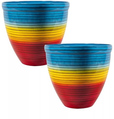 Round Plastic Plant Pot 33cm,13inch Rainbow Effect 16L Garden Indoor Outdoor Planter Cover Drainage Holes, Weather, Frost Proof (2)