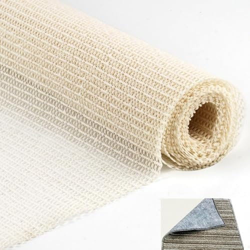 RODISHOMM 70x200cm rutschfeste Teppichunterlage, Zuschneidbare Teppich Antirutschmatte, Teppichstopper für sicheren Halt, PVC Teppichgreifer für Teppiche, Tischtücher und mehr (Weiß)