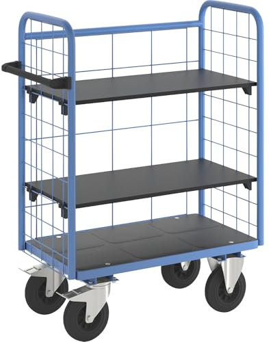 eurokraft | Etagenwagen | mit Gitterwänden | 3-seitig | Länge 910 mm | inkl 2 Etagenböden