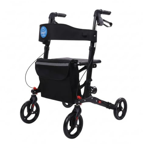 Angel Mobility AMR008 Lightweight Folding Rollator Mobility Walker with Seat
